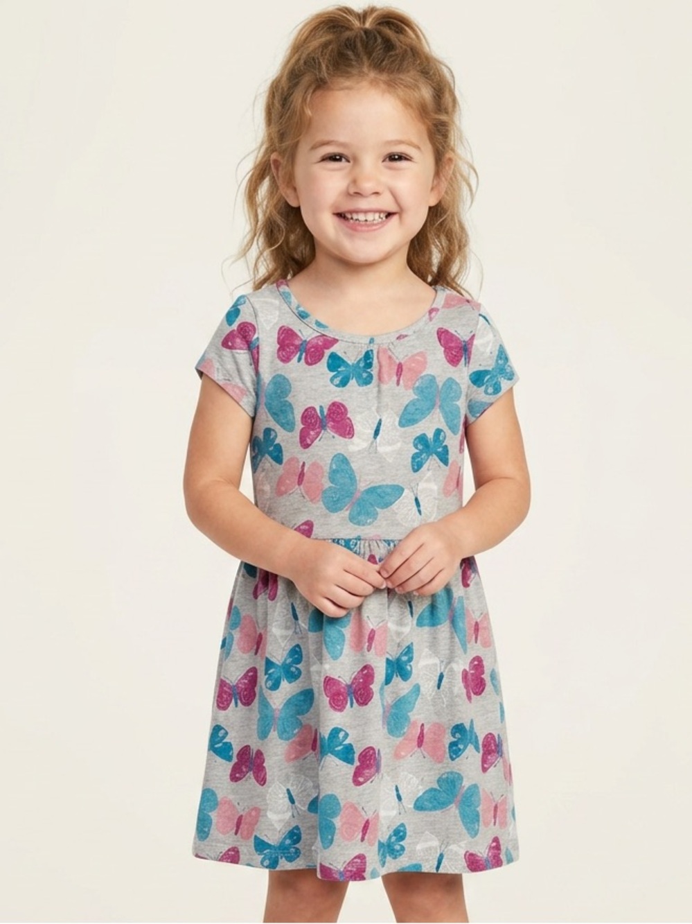 Carter's Grey Knit Dress with Pink & Blue Butterflies